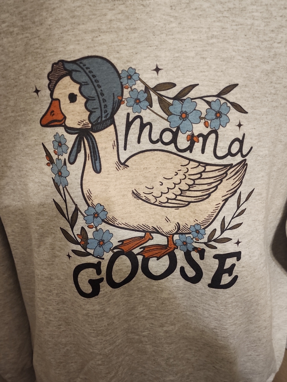 Gildan Light Gray 'Mama Goose' Graphic Crewneck with Blue Floral Accents - Picture 2 of 4